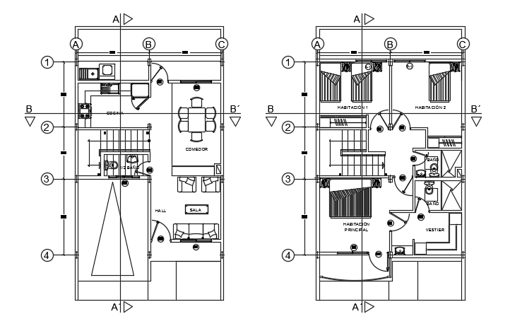 7x9m simple two story building plan AutoCAD model is given in this file ...