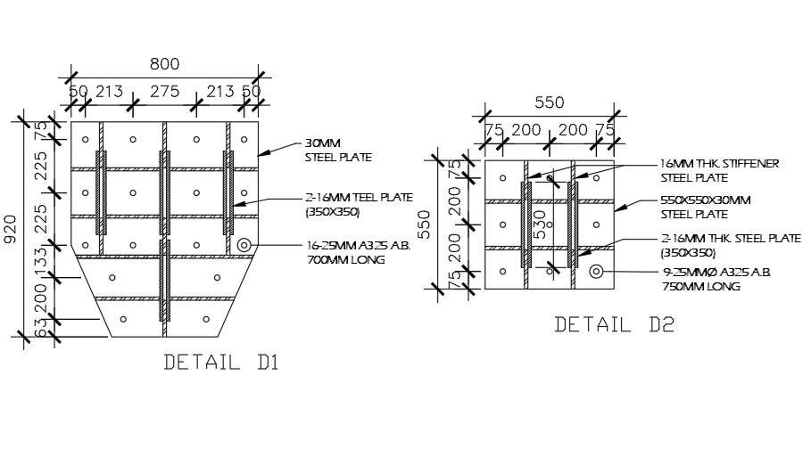 800x900mm steel plate AutoCAD drawing - Cadbull