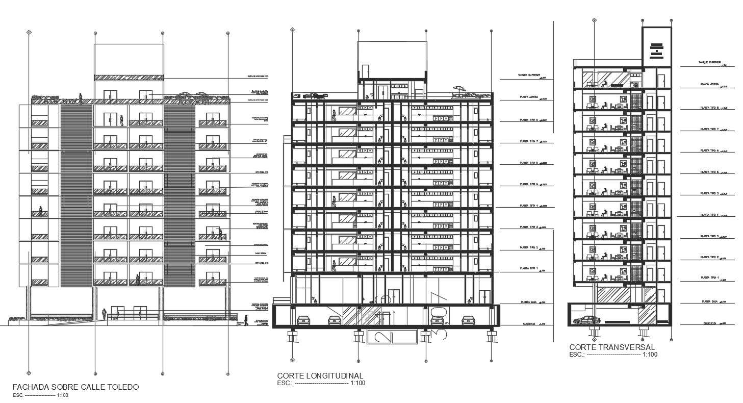 8 Storey Apartment Building Sectional Elevation Design Download Dwg File Cadbull