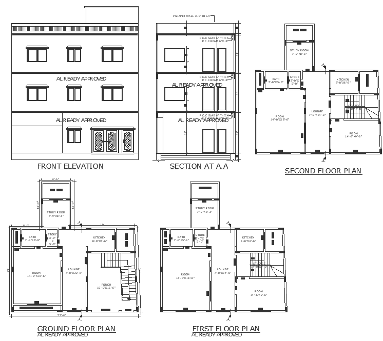 8ft X 9ft study room design in three storey bungalow detailed plan ...