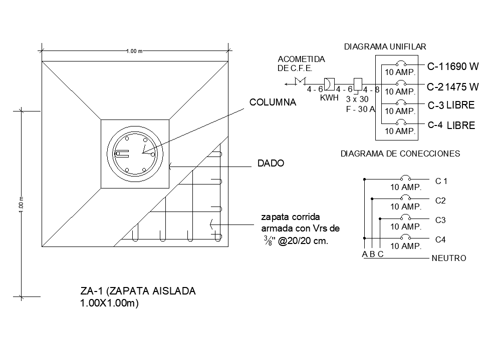 8x10m House Plan Of 1x1m Foundation Plan Is Given In This Autocad Drawing Model Download Now