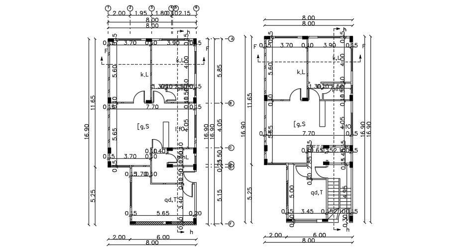 8x16m 2D AutoCAD house plan drawing - Cadbull