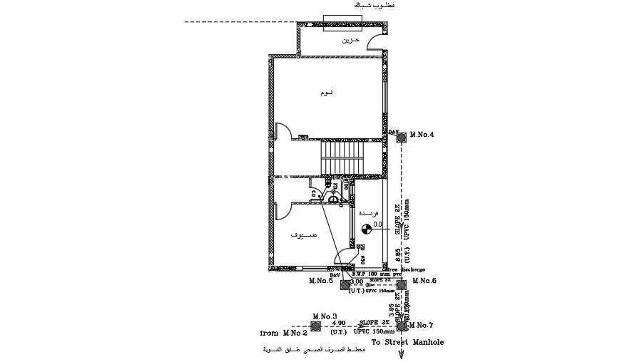 8x16m Ground Floor House Plan Sanitary Water Line Dimension Drawing Cadbull