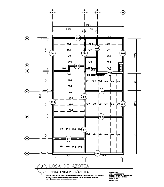 8x17m house plan of roof beam layout is given in this AutoCAD drawing ...