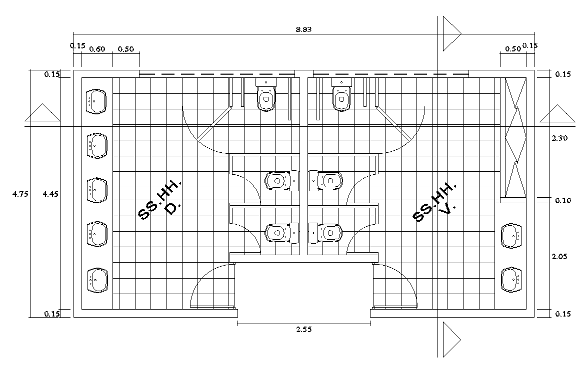 8x5m bathroom plan is given in this AutoCAD model. This is given for ...