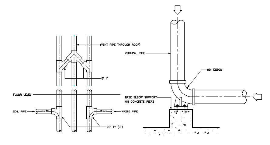 90 Degree Angle Elbow Support Pipe Plumbing Drawing DWG File - Cadbull