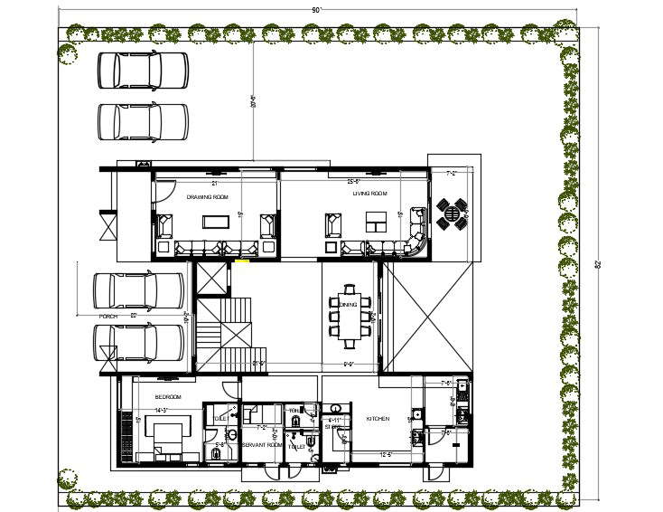 90x82 House Layout Plan Cad Drawing Dwg File Cadbull