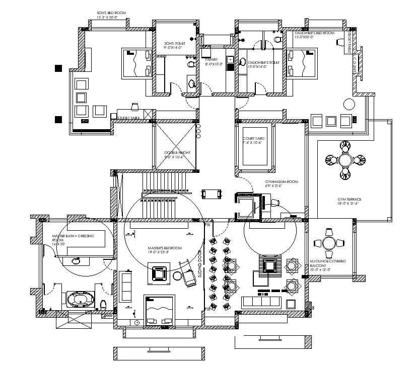 94x82 First Floor Villa House Plan Is Given In This Autocad Drawing Model Download Now Cadbull