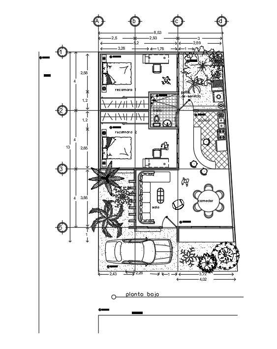 9X13m ground floor house plan is given in this Autocad drawing file ...