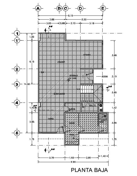 9x14m Ground Floor House Plan Slab Detail Drawing Is Given In This Autocad Drawing Filedownload