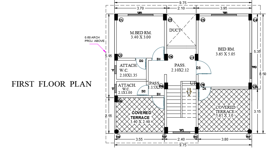 9x9m Architecture First Floor House Plan Autocad Drawing Cadbull