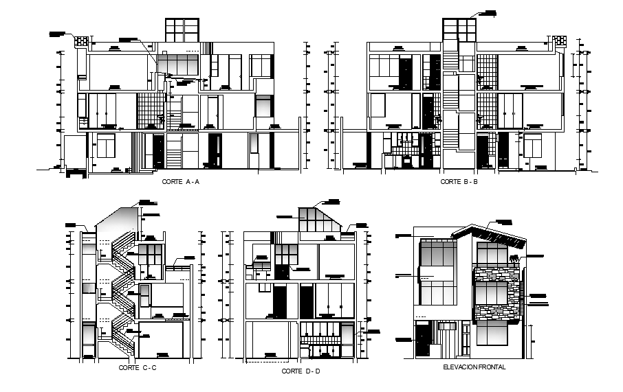 A G+ 2 residential building section view is given in this Autocad model ...