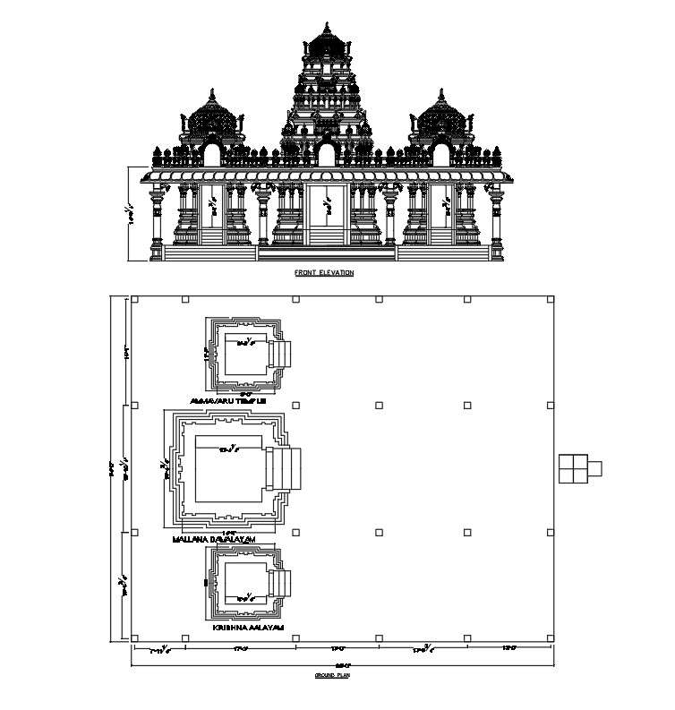 A Temple Design plan of different views including their dimension in ...