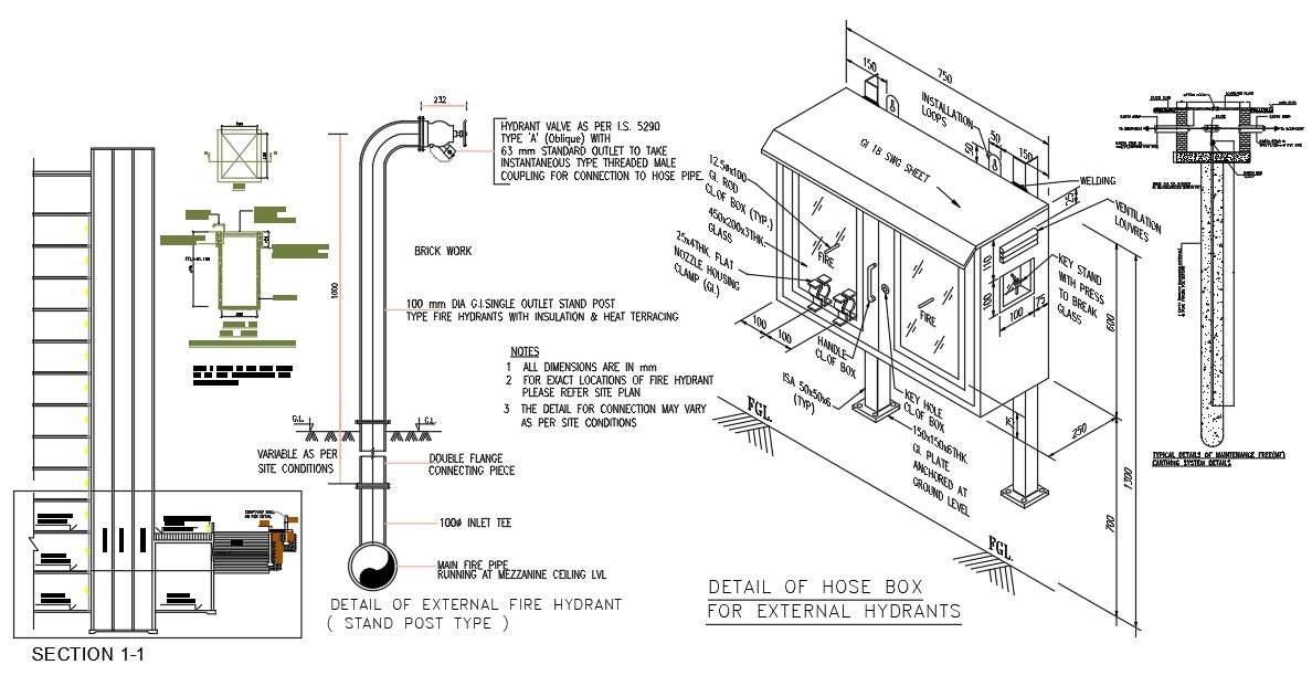 AutoCAD 2D Diagram of Hose Box for External Hydrants given - Cadbull