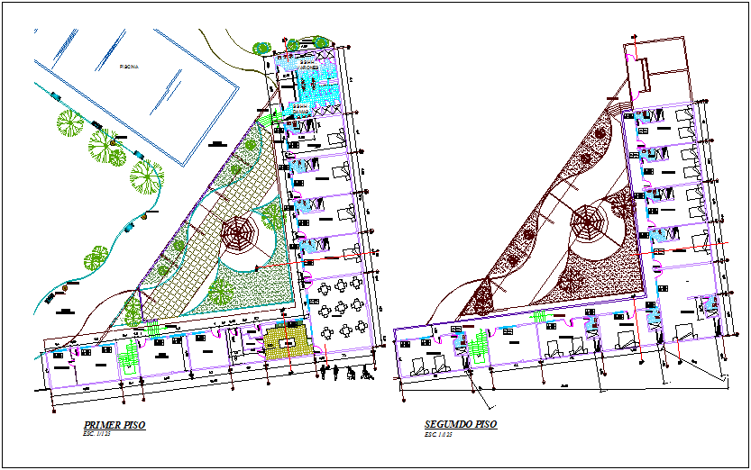 Accommodation view of hotel area first and second floor plan dwg file ...