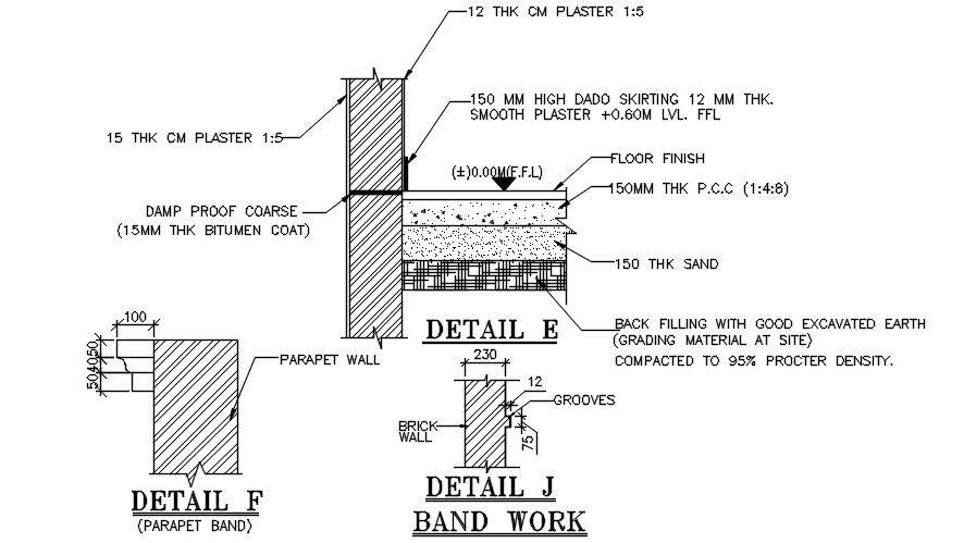 A cross section detail of band work has given in this AutoCAD 2D DWG ...