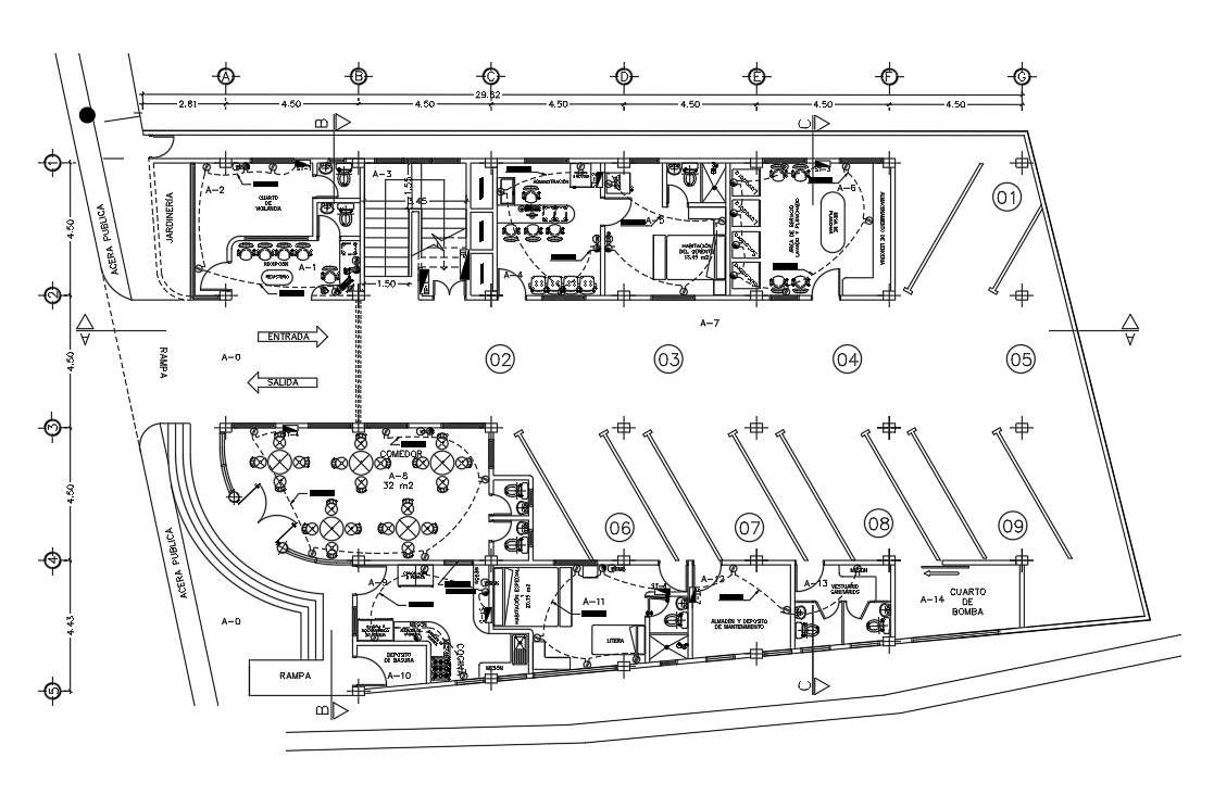 A current socket detail of the 30x17m ground floor hotel plan is given ...