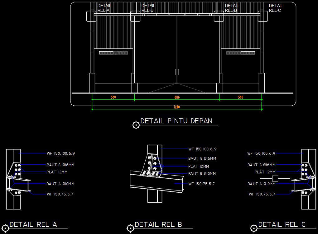 A detailed drawing of the door interior construction - Cadbull