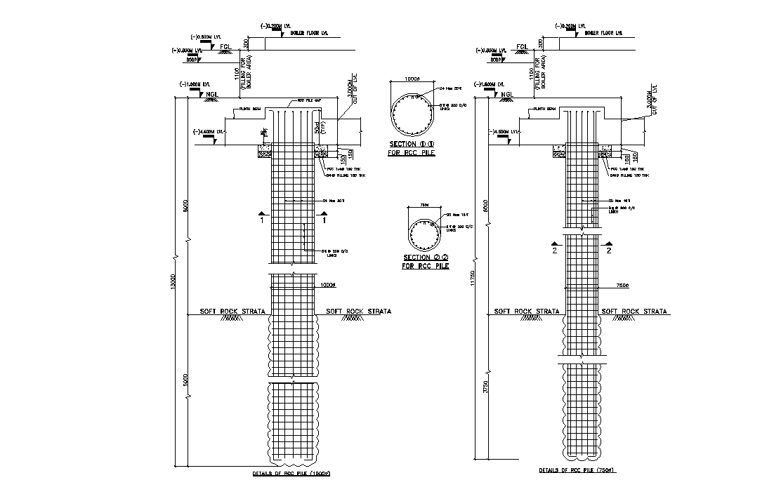 Bored Pile Layout And Section Details Autocad Drawing Dwg 335