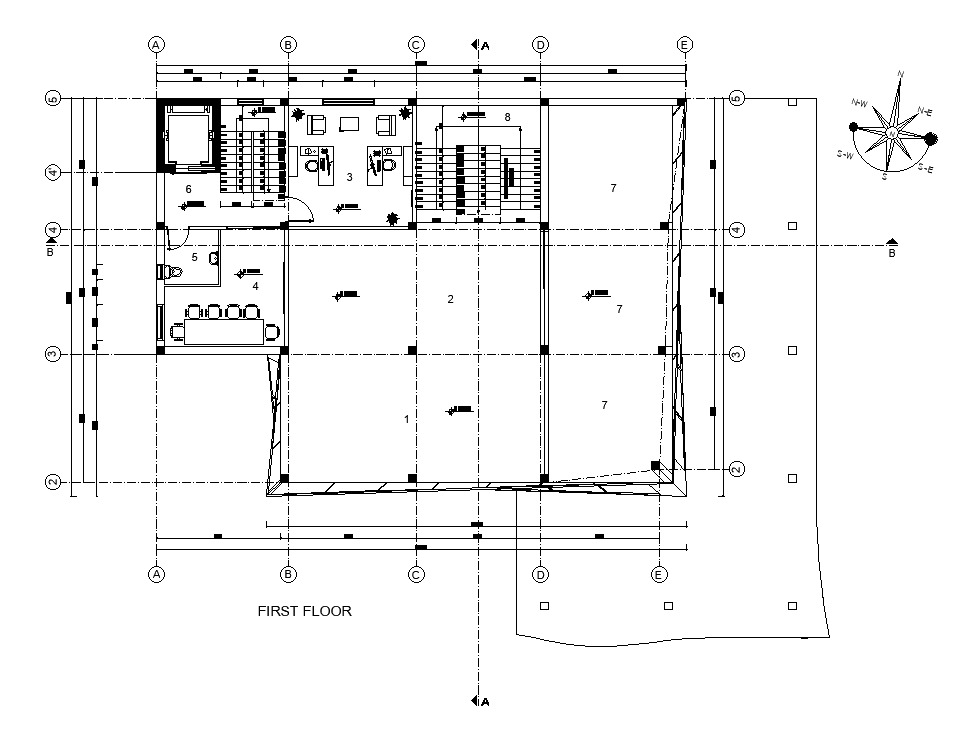 A detail view of the 25x20m first floor museum 2D plan - Cadbull