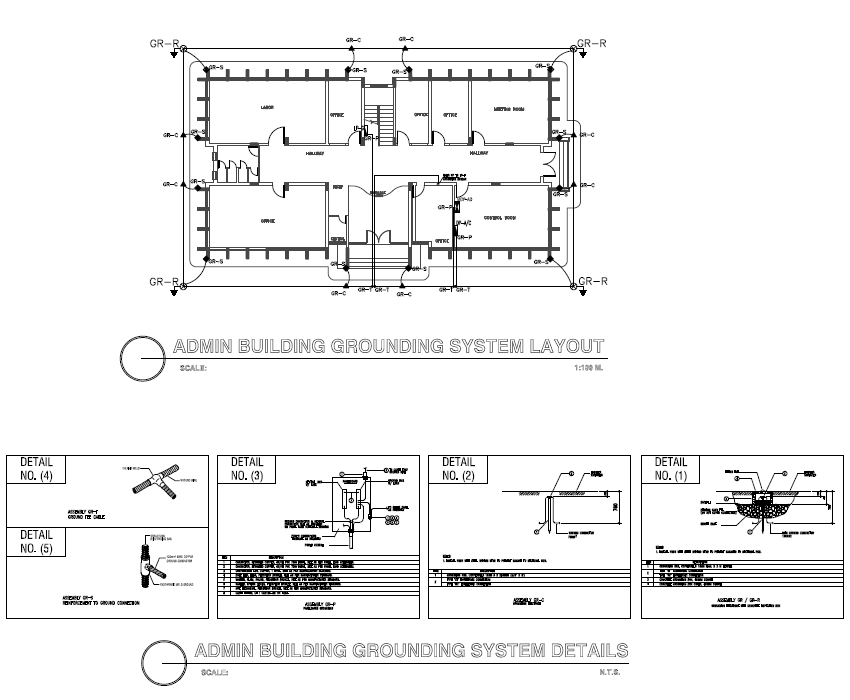 Admin Building Grounding System Detail - Cadbull