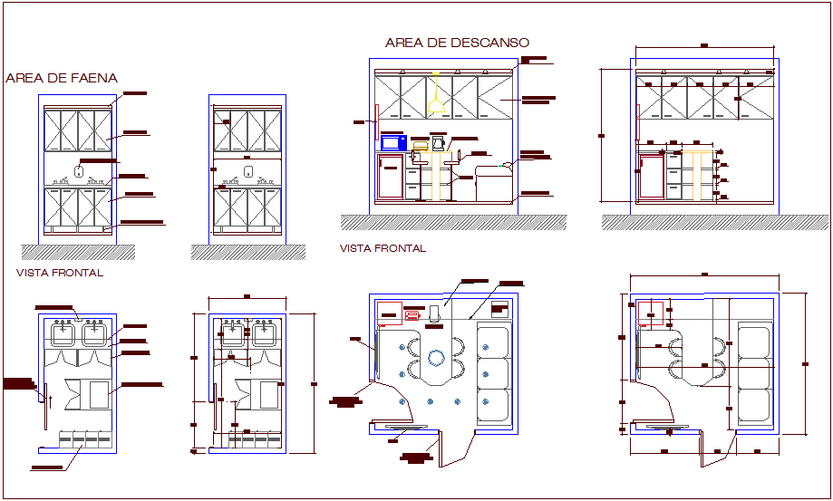 Administration building plan of different department and elevation dwg ...