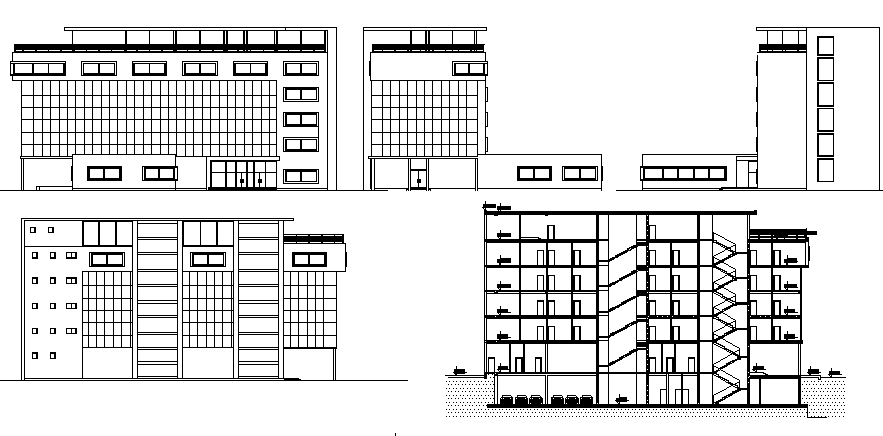 Administrative building elevation and sectional details dwg file - Cadbull