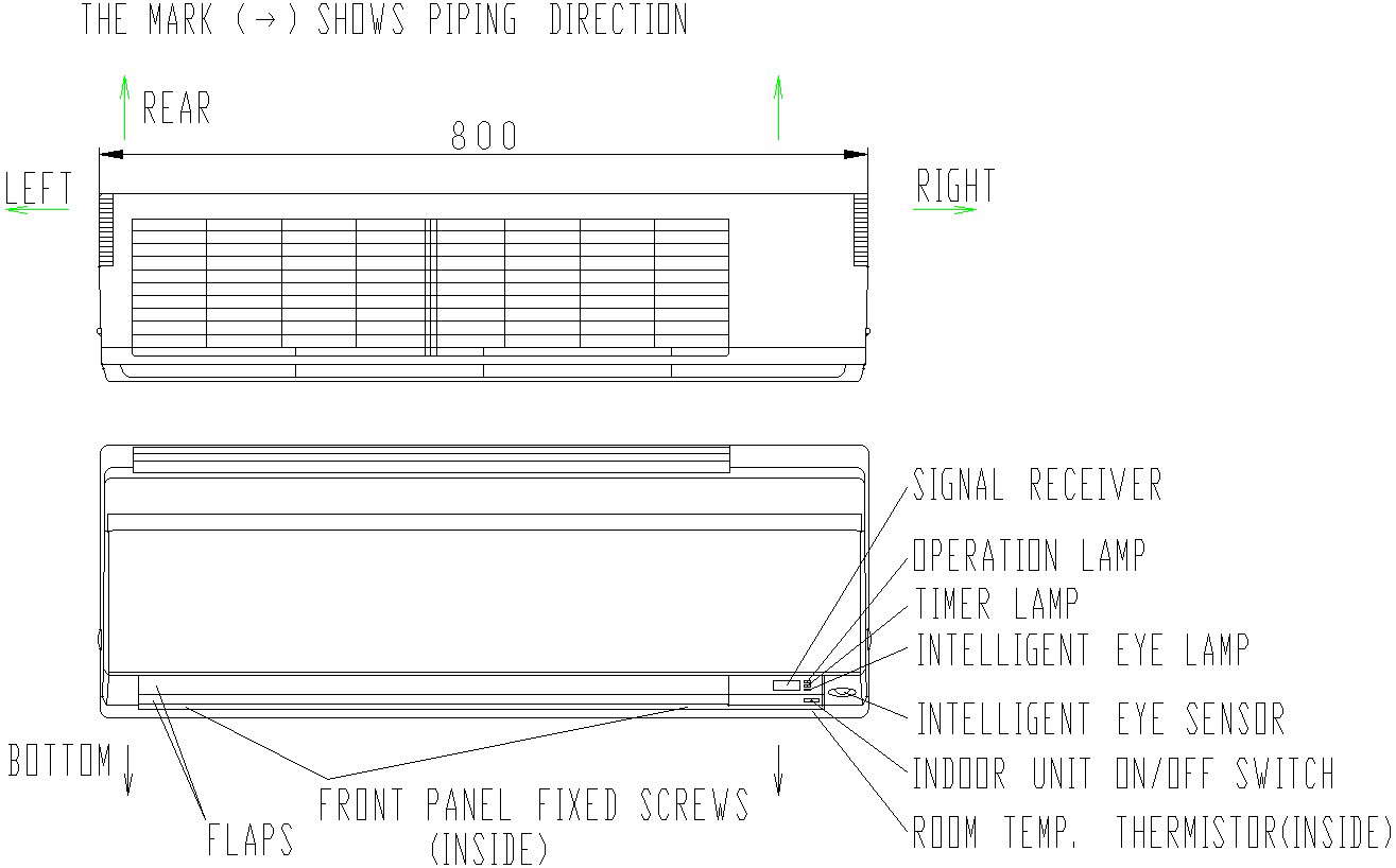 Air Conditioner front side elevation in detail. Cadbull