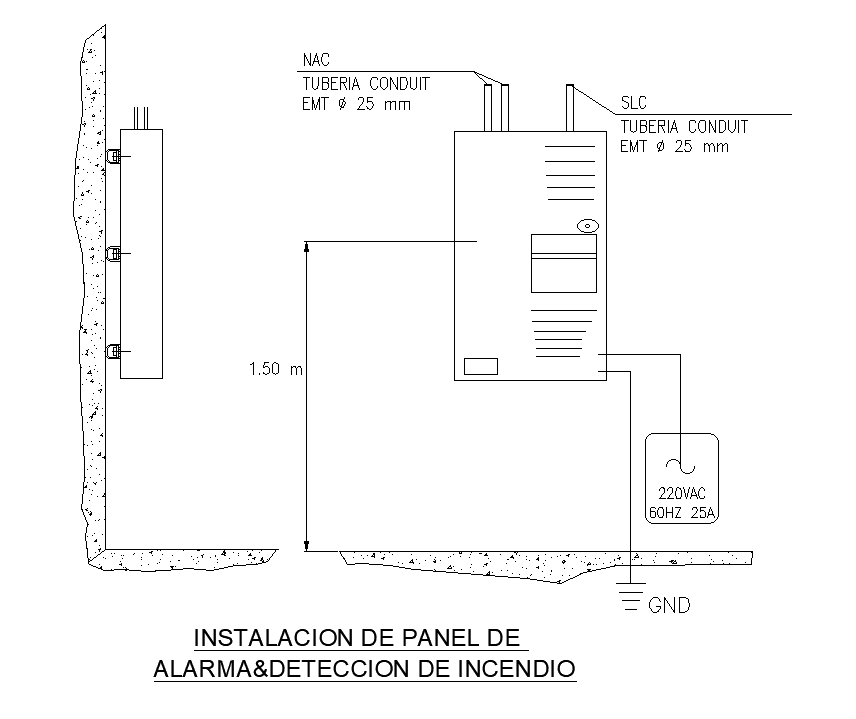 Alarm & fire detection panel installation beam is given in this Autocad ...