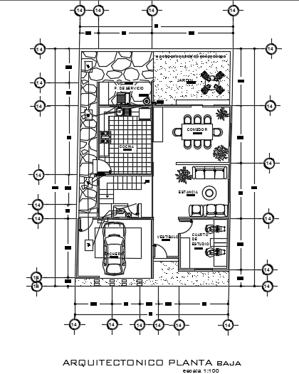 A Layout Of The 10x15m Architecture Two Story Ground Floor House Plan Cad Drawing Cadbull