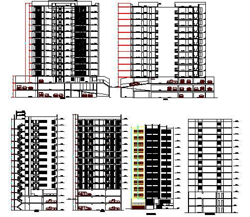 All Side Elevation of High Rise Apartment Building dwg file - Cadbull