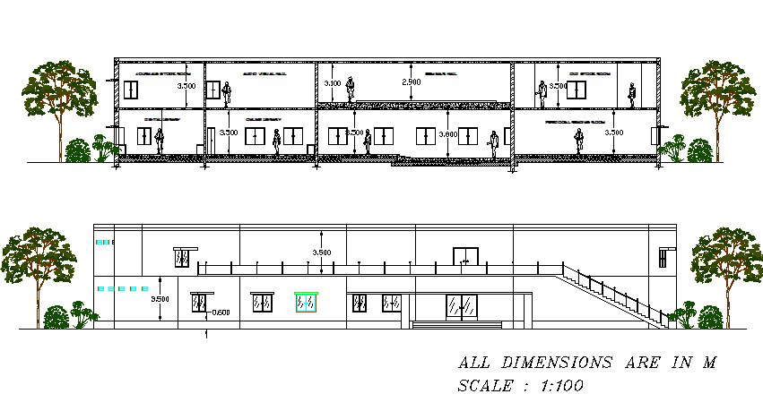 All dimension elevation and section library plan detail dwg file - Cadbull