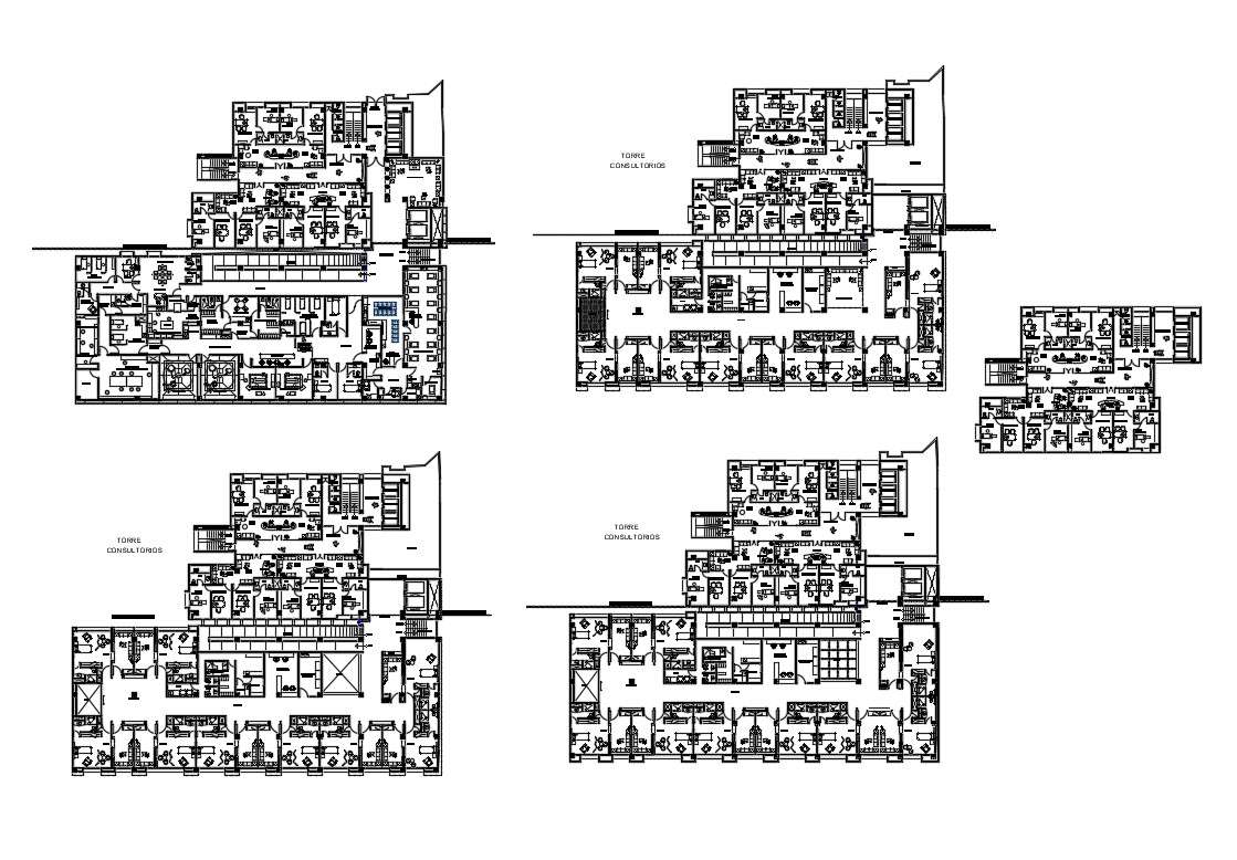 All floors layout plan details of multi-level maternity hospital dwg ...