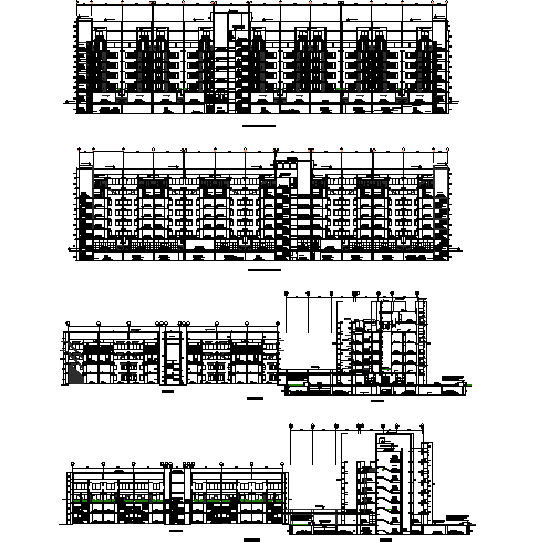 All sided elevation and sectional details of multi-family housing ...