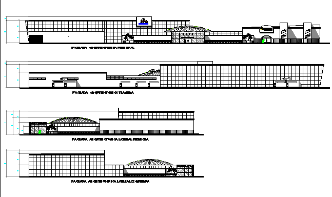 All sided elevation view details of shopping mall with plaza dwg file ...