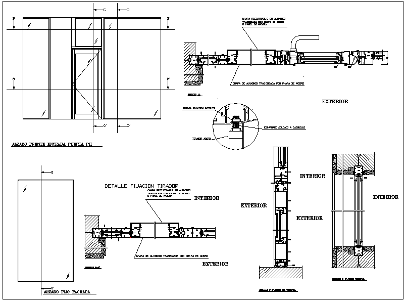 Aluminium opening view with sectional view - Cadbull