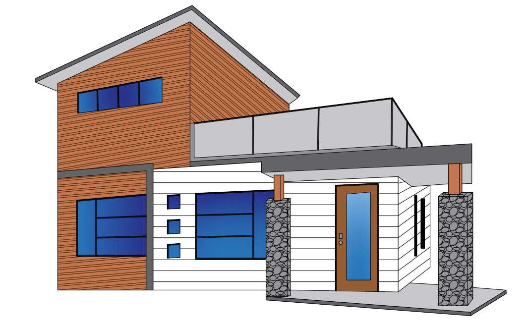 Amazing 3d Autocad Modern bungalow elevation is given in this drawing ...