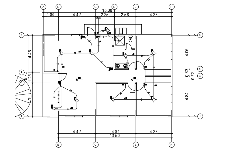 An electrical layout of the 15x10m house plan AutoCAD model - Cadbull