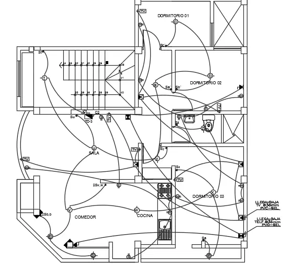 An electrical layout of the 9x10m architecture three story second floor ...