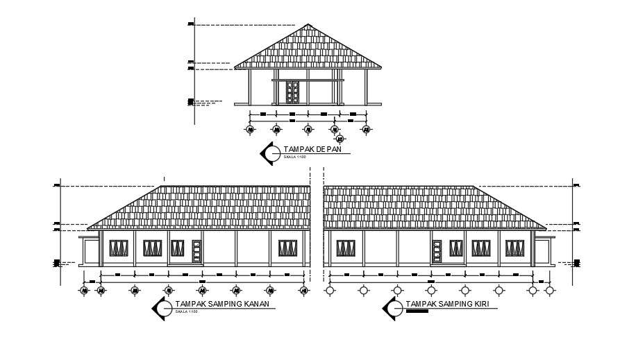 An elevation 36x11m ware house building - Cadbull