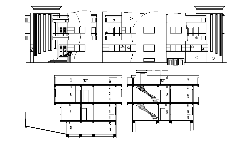 An elevation and section view of 20x14m house building is given in this ...