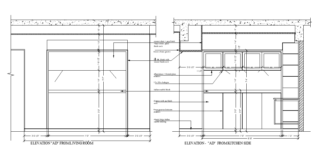 An elevation from kitchen side is given in this AutoCAD drawing file ...