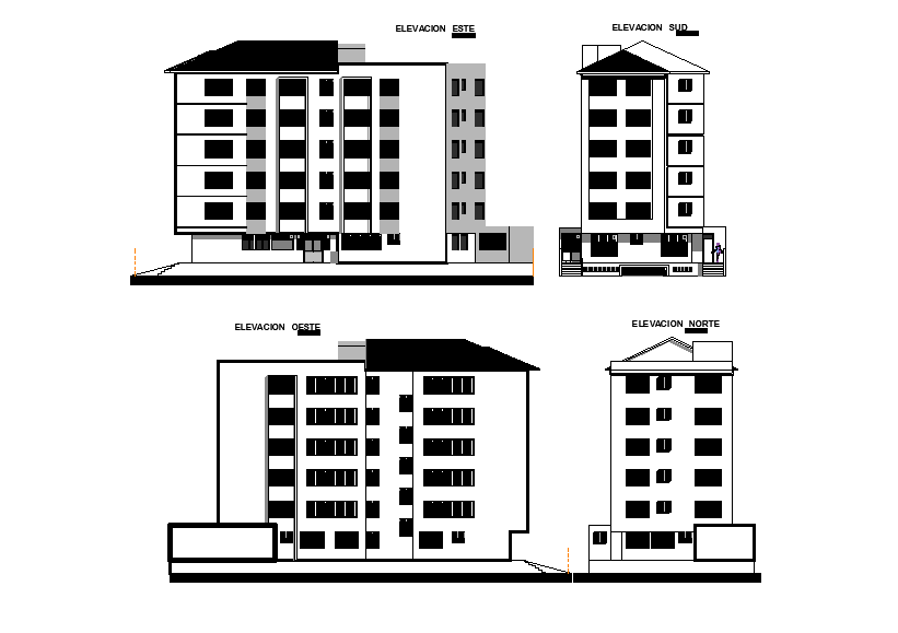 An elevation of 36x15m apartment building is given in this Autocad ...