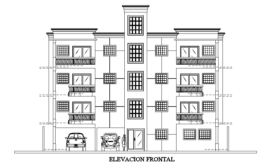 An Elevation View Of 17x10m Apartment Building Is Given In This Autocad Drawing File Download