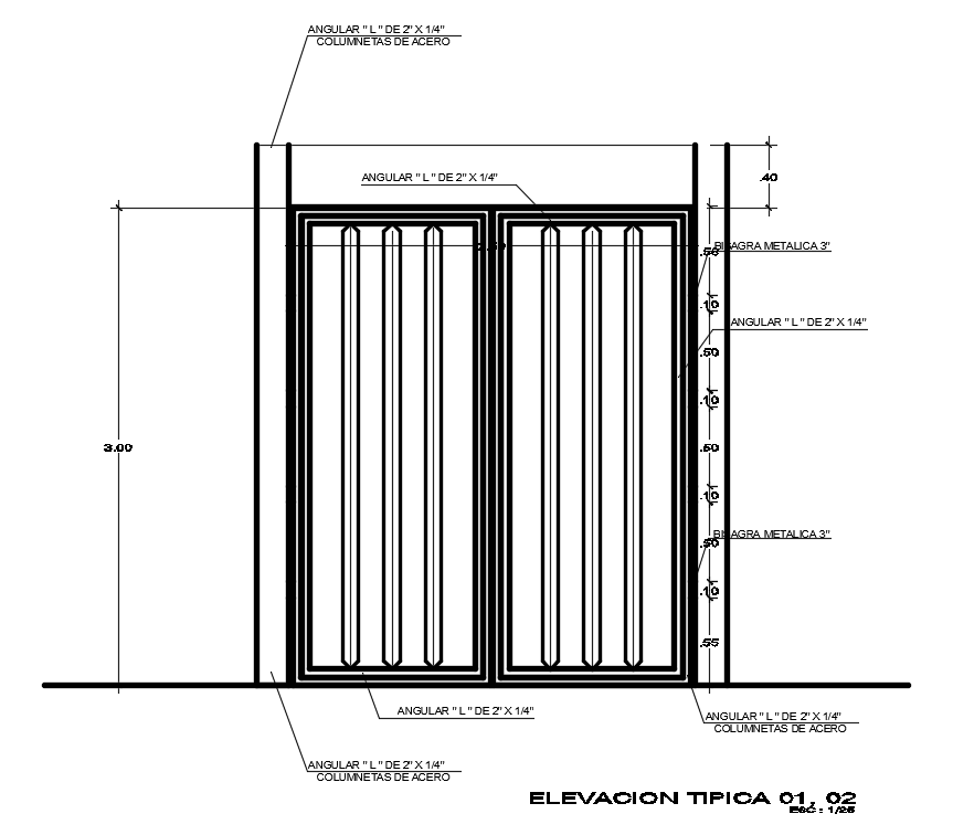 An elevation view of gate internal face is given in this AutoCAD ...