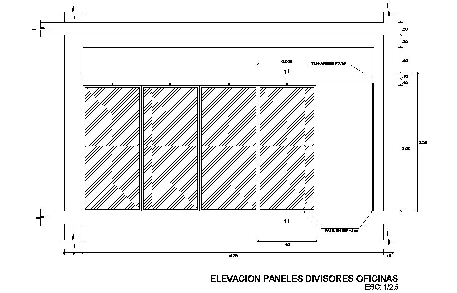 An elevation view of lifting office dividing panel is given in this ...