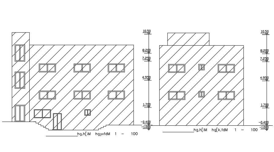 An elevation view of the 10x15m house building drawing - Cadbull