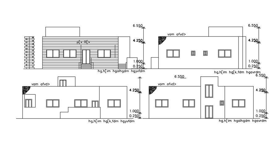 An elevation view of the 12x16m house building AutoCAD drawing - Cadbull