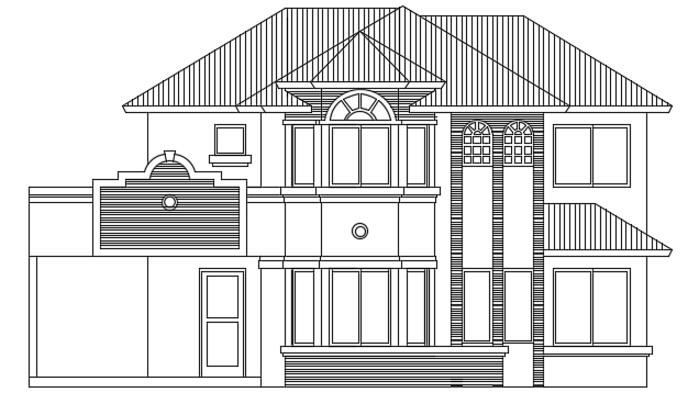 An elevation view of the 14x11m house building AutoCAD drawing - Cadbull