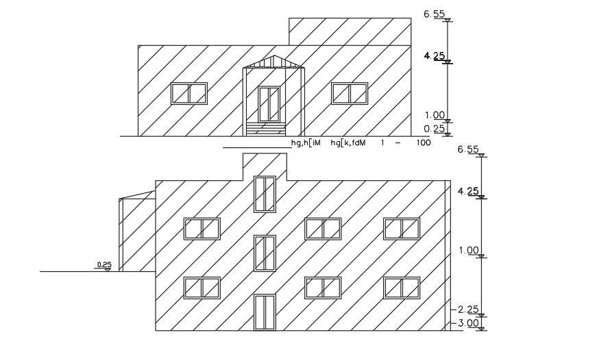 An elevation view of the 15x16m house building AutoCAD dra - Cadbull